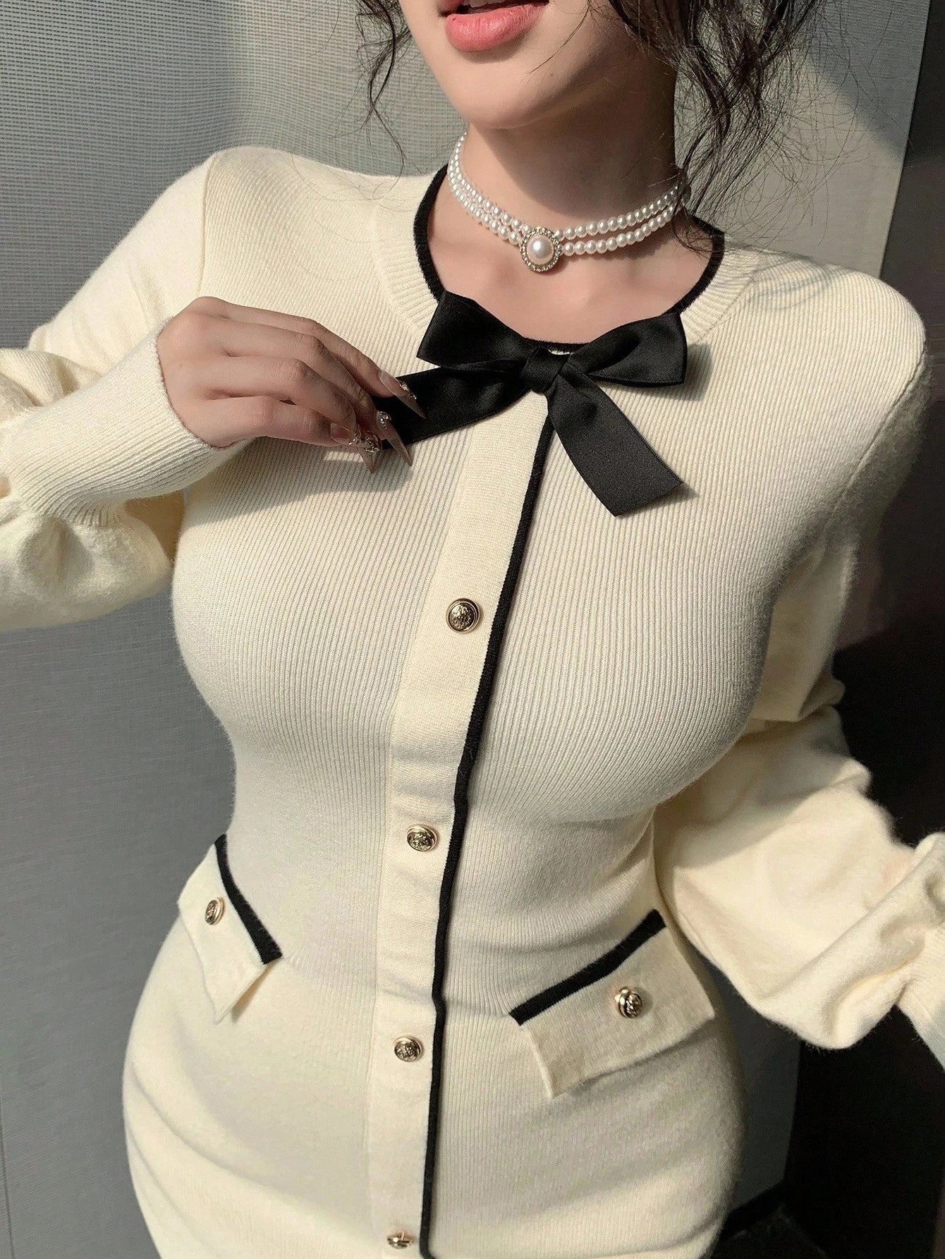 Robe pull élégante à col rond et blocs de couleurs pour femme, automne