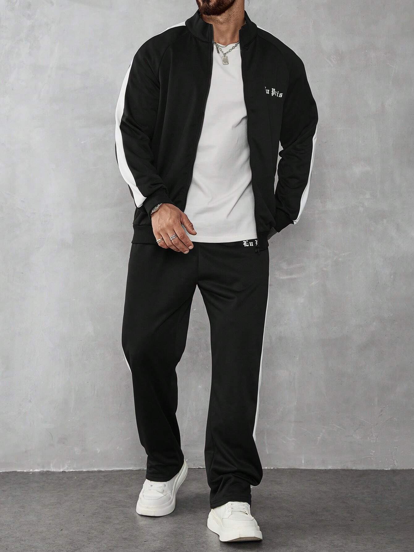 Ensemble de survêtement décontracté avec Sweat-shirt-shirt zippé et pantalon de jogging imprimé lettres pour hommes,