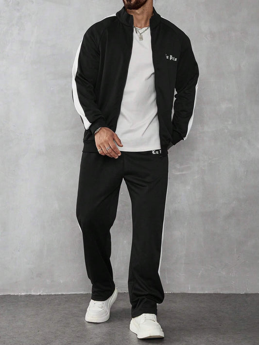 Ensemble de survêtement décontracté avec Sweat-shirt-shirt zippé et pantalon de jogging imprimé lettres pour hommes,