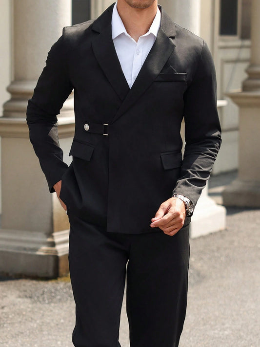 Ensemble veste et pantalon à manches longues pour homme, couleur unie