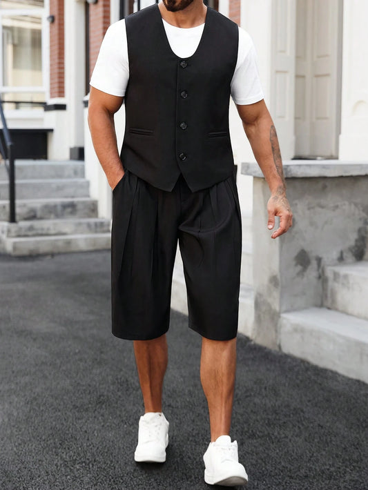 Homme 2 pièces Ensemble de gilet de costume noir pour hommes .